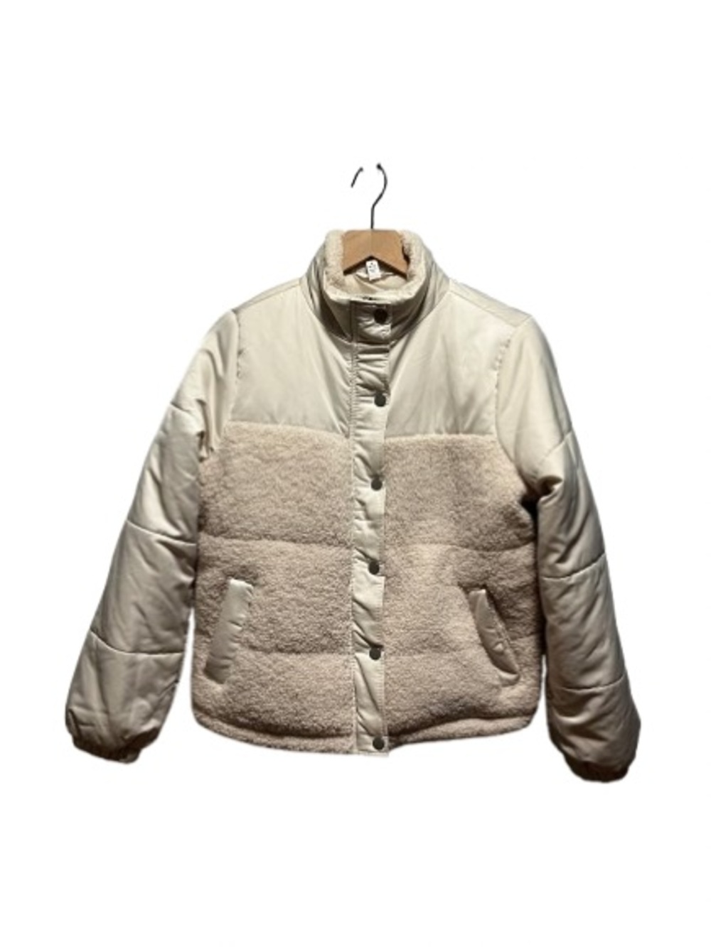 Time and Tru Cream Sherpa Puffer with Quilted Sleeves